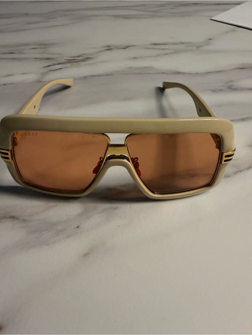 Gucci Cream Frame Sunglasses with Rose-Tinted Lenses